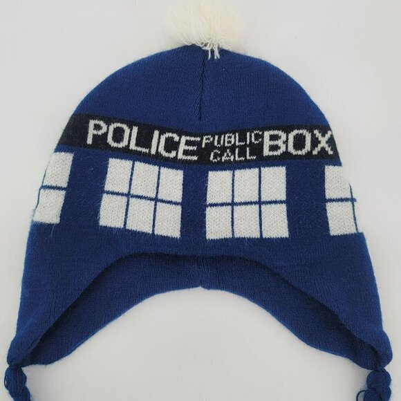 Hot Topic Doctor Who Police Public Call Box Knit Winter Hat Adult OS - Picture 7 of 9